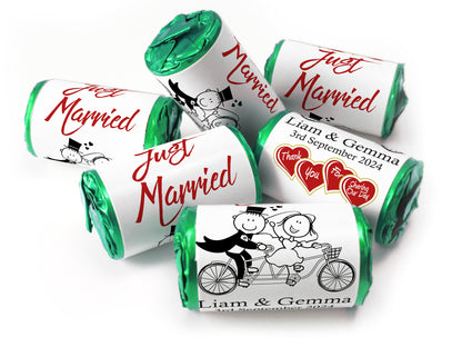Wedding Sweets - Personalised Wedding Favours - Love Heart Sweets with Inner Foil choices, Cartoon - V15