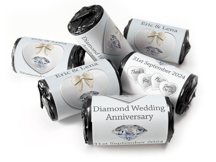 Diamond Wedding Anniversary Favours - Love Heart Sweets with Inner Foil choices - V1