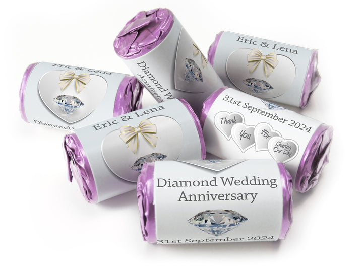 Diamond Wedding Anniversary Favours - Love Heart Sweets with Inner Foil choices - V1