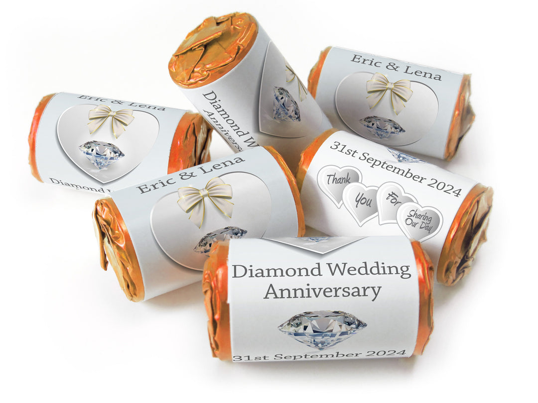 Diamond Wedding Anniversary Favours - Love Heart Sweets with Inner Foil choices - V1