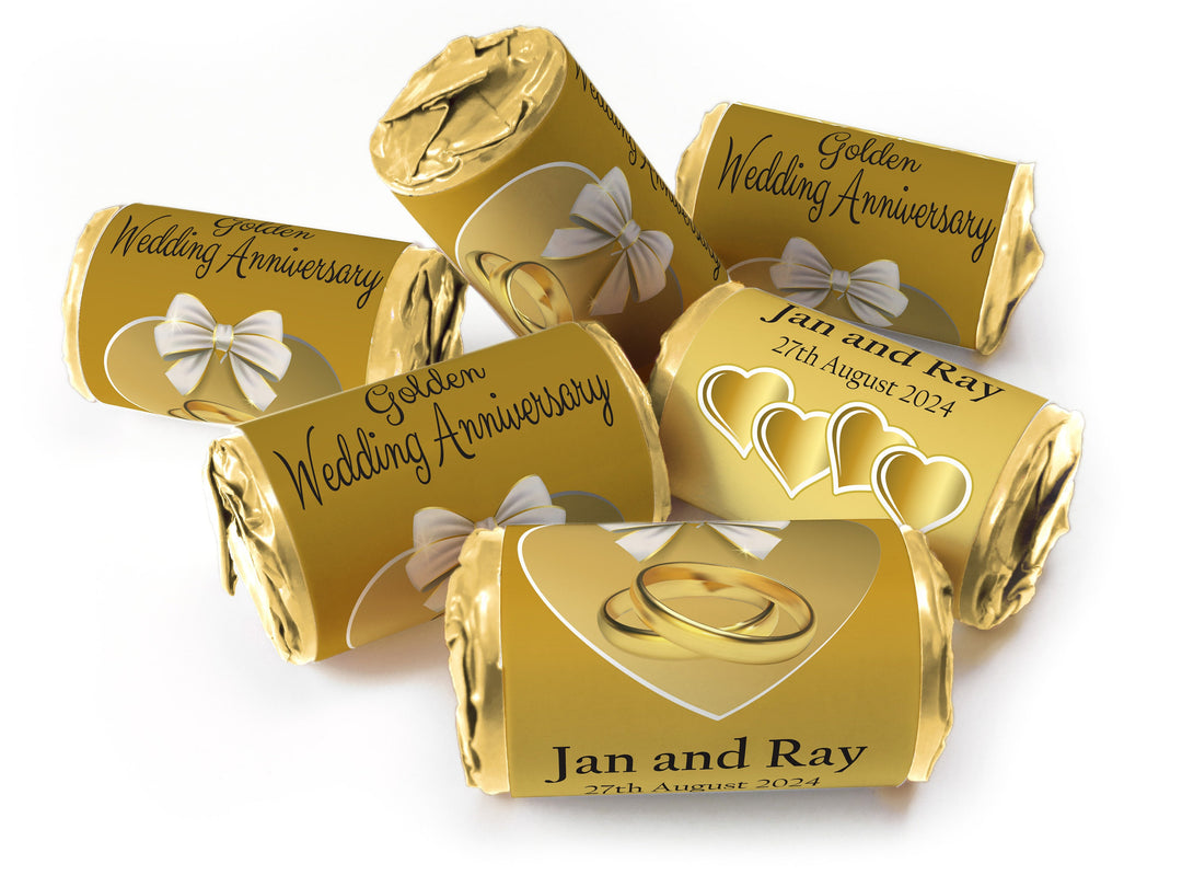 Golden Wedding Anniversary favours - love heart sweets with Inner Foil choices - V1