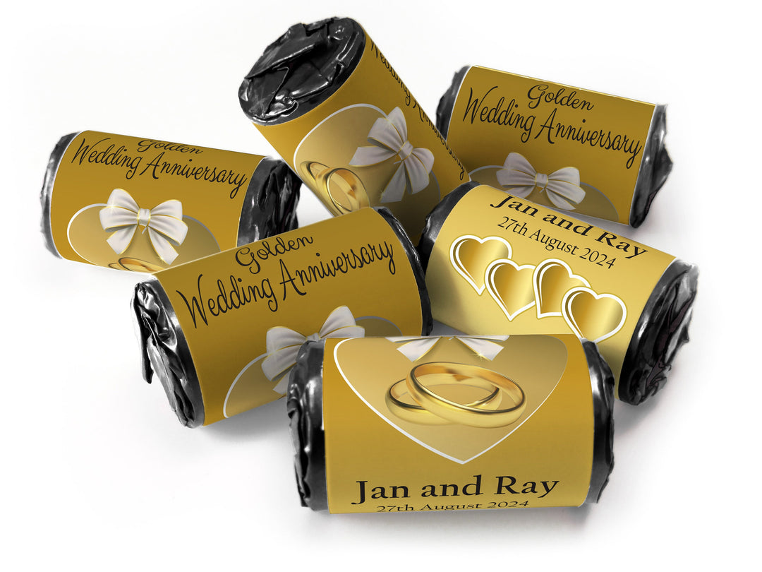 Golden Wedding Anniversary favours - love heart sweets with Inner Foil choices - V1