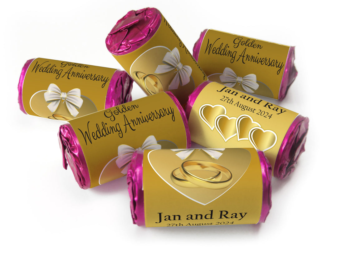 Golden Wedding Anniversary favours - love heart sweets with Inner Foil choices - V1