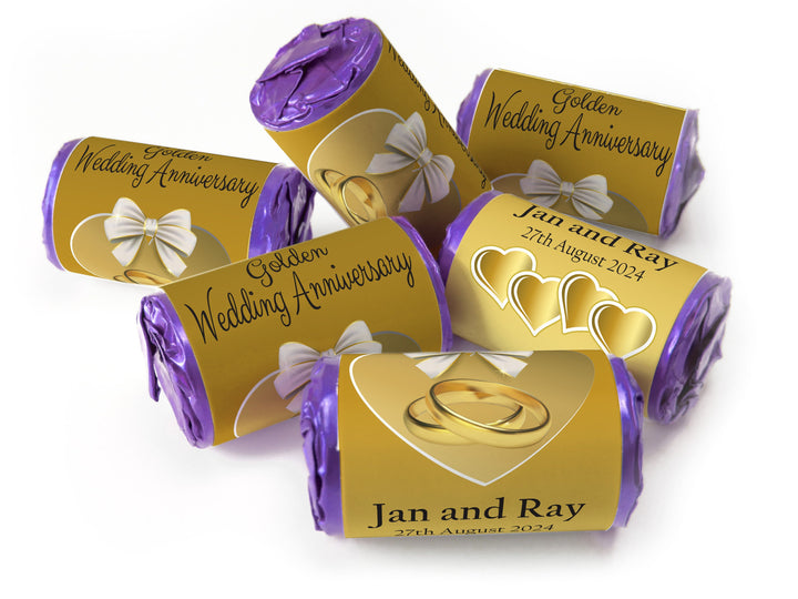 Golden Wedding Anniversary favours - love heart sweets with Inner Foil choices - V1