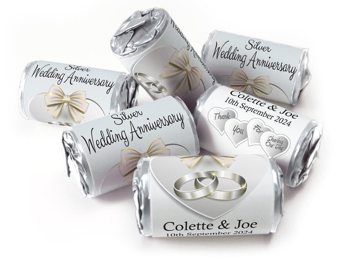 Silver Wedding Anniversary Favours - Love Heart Sweets with Inner Foil choices - V1