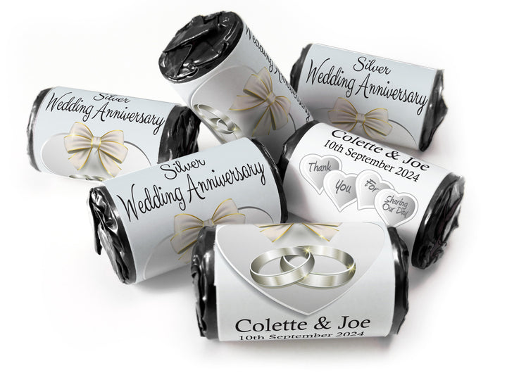 Silver Wedding Anniversary Favours - Love Heart Sweets with Inner Foil choices - V1