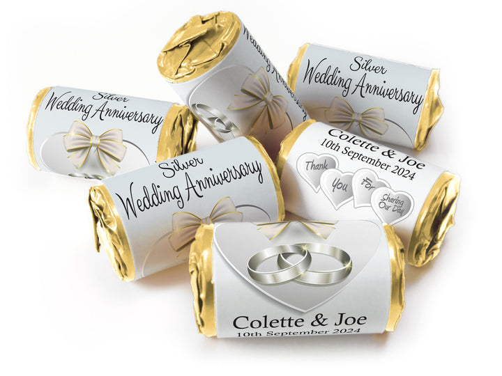 Silver Wedding Anniversary Favours - Love Heart Sweets with Inner Foil choices - V1