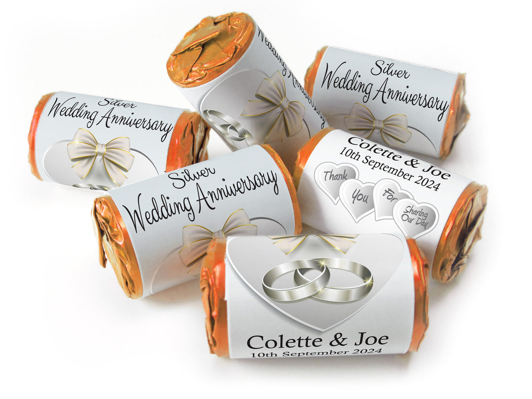 Silver Wedding Anniversary Favours - Love Heart Sweets with Inner Foil choices - V1