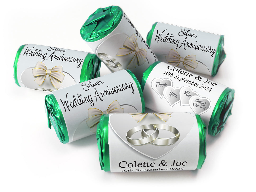 Silver Wedding Anniversary Favours - Love Heart Sweets with Inner Foil choices - V1