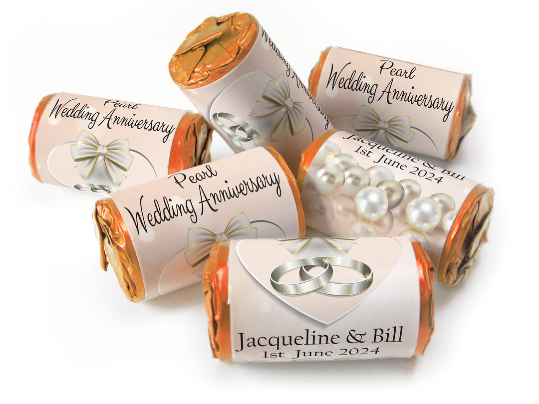 Pearl Wedding Anniversary Favours - Love Heart Sweets with Inner Foil choices - V1