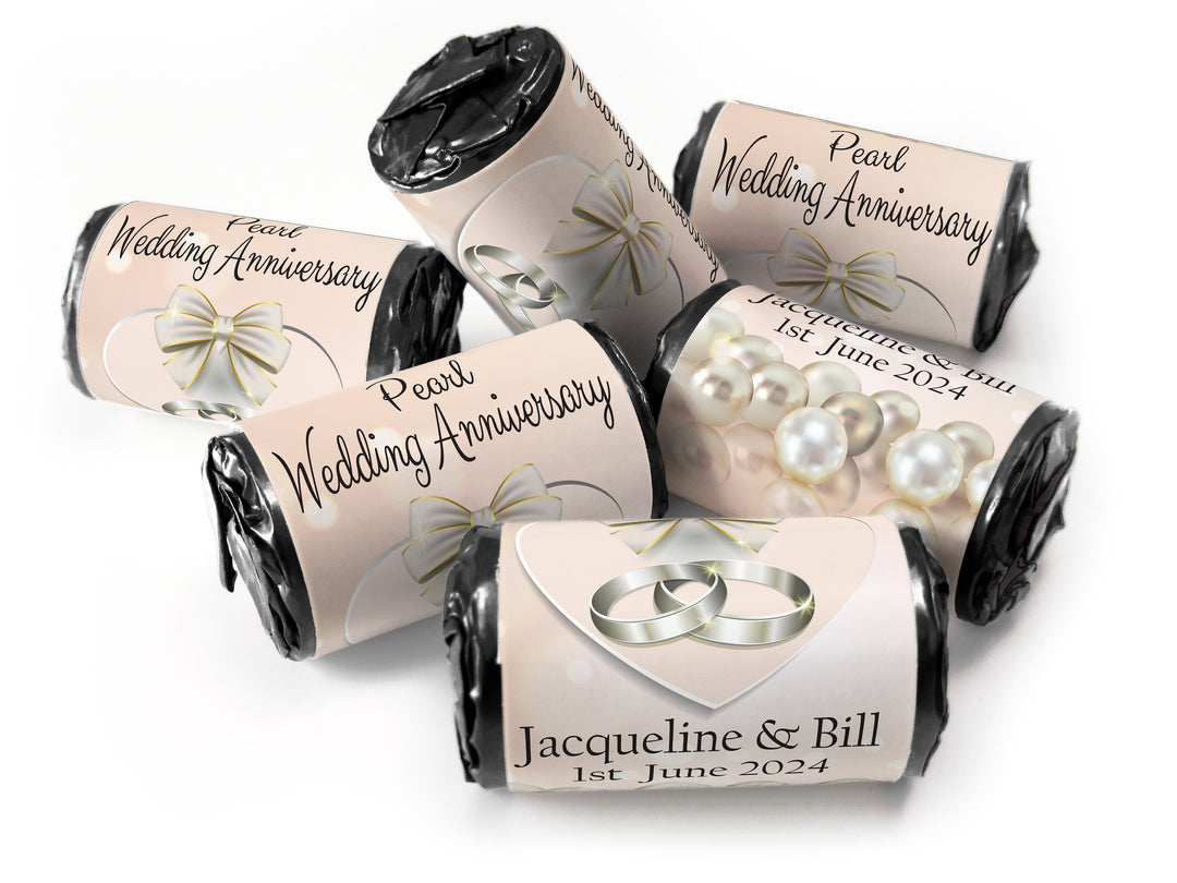 Pearl Wedding Anniversary Favours - Love Heart Sweets with Inner Foil choices - V1