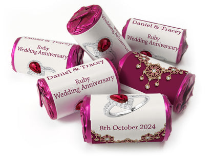 Ruby Wedding Anniversary Favours - Love Heart Sweets with Inner Foil choices - V1