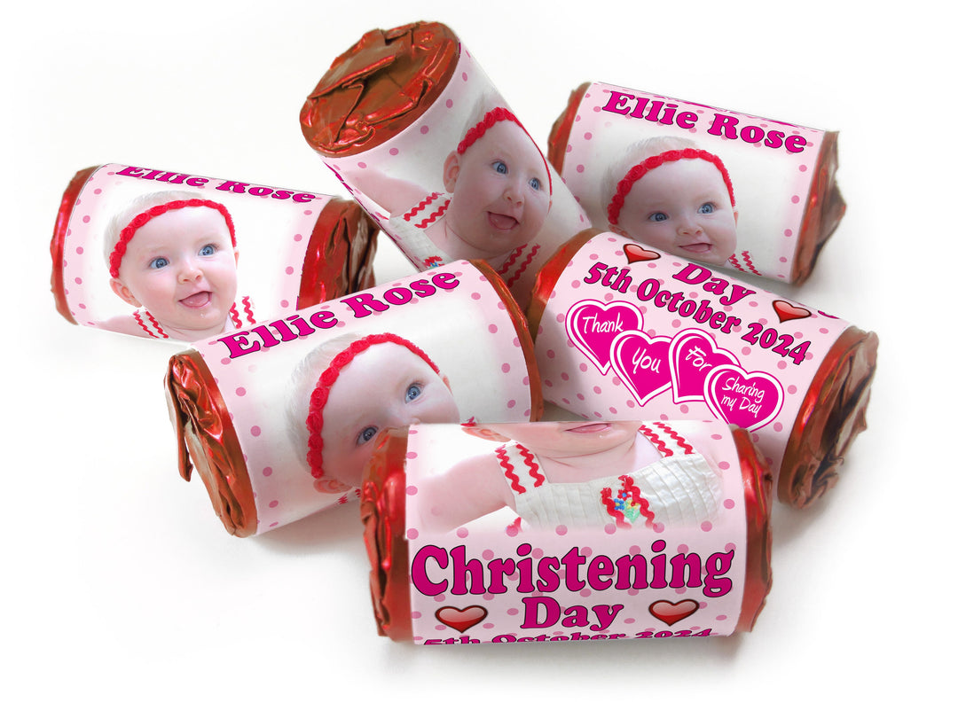 Christening Favours, Personalised Love Heart Sweets with Inner Foil choices - Girl with your image - V1