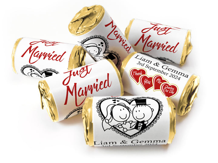 Wedding Sweets - Personalised Wedding Favours - Love Heart Sweets with Inner Foil choices - Cartoon, V14