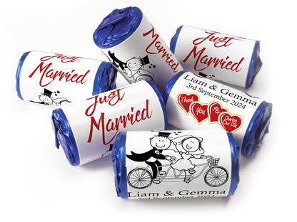 Wedding Sweets - Personalised Wedding Favours - Love Heart Sweets with Inner Foil choices, Cartoon - V15