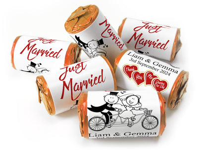 Wedding Sweets - Personalised Wedding Favours - Love Heart Sweets with Inner Foil choices, Cartoon - V15