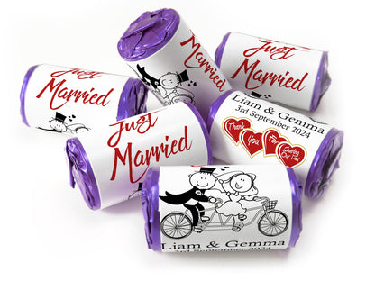 Wedding Sweets - Personalised Wedding Favours - Love Heart Sweets with Inner Foil choices, Cartoon - V15