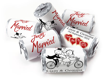 Wedding Sweets - Personalised Wedding Favours - Love Heart Sweets with Inner Foil choices, Cartoon - V15