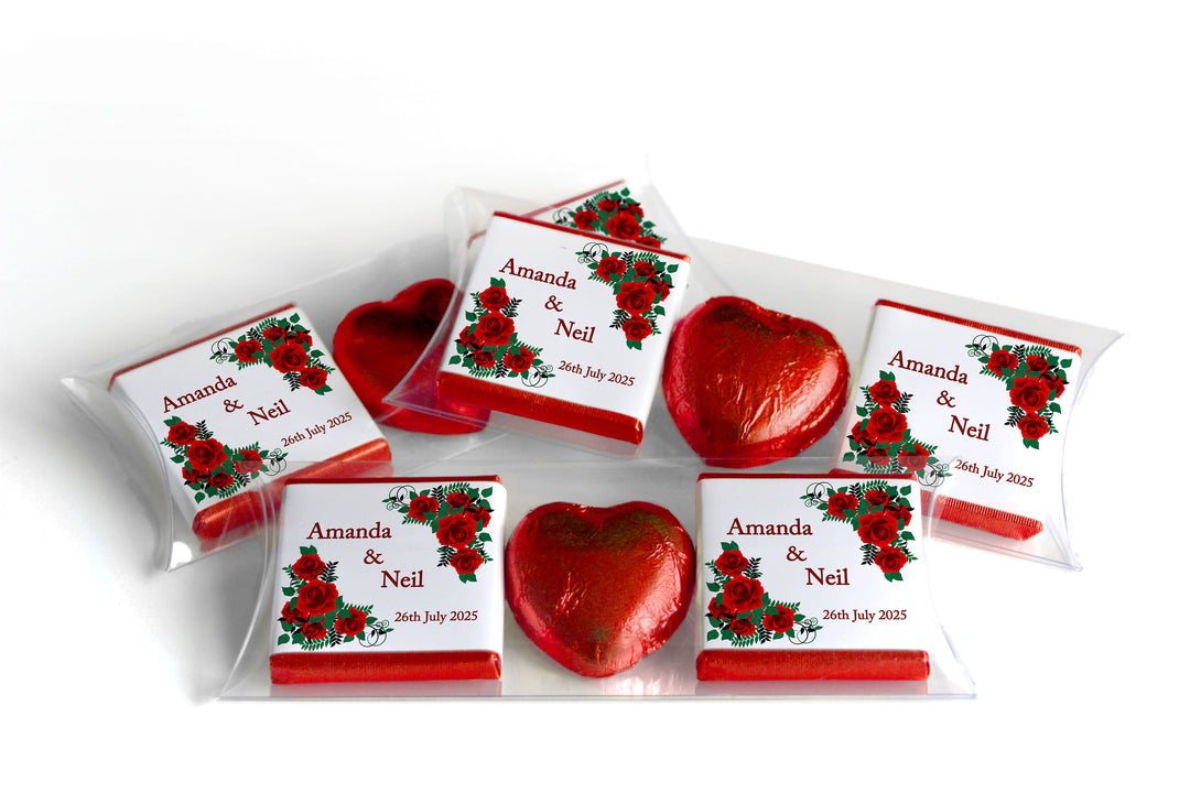 2 Choc Heart Trio Floral Wedding Chocolates - Personalised Favours - Neapolitan Chocolates - V24