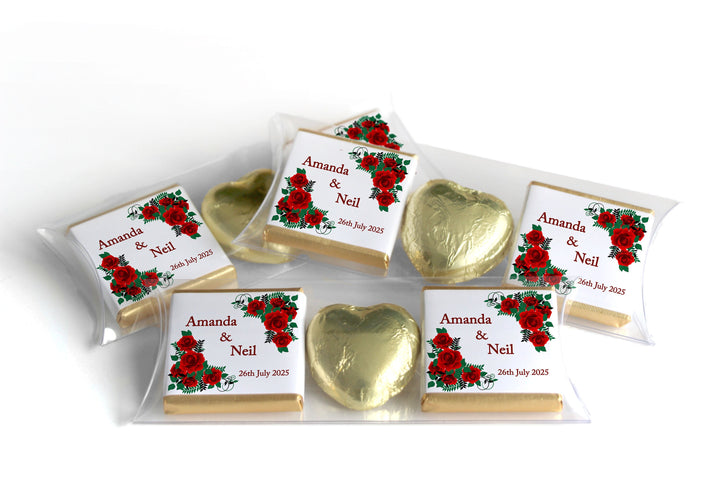 2 Choc Heart Trio Floral Wedding Chocolates - Personalised Favours - Neapolitan Chocolates - V24