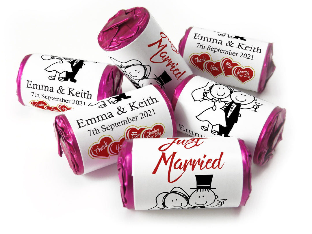 Wedding Sweets - Personalised Wedding Favours - Love Heart Sweets with Inner Foil choices - Cartoon, Foil Choices - V13