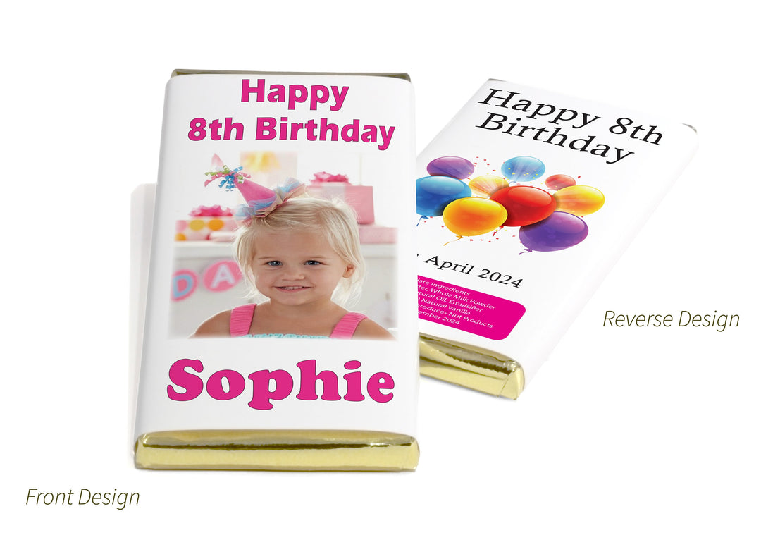 Birthday Girl Chocolate Bars - Personalised Favours - 80g Milk Chocolate Bars in Gold & Silver Foils - V0