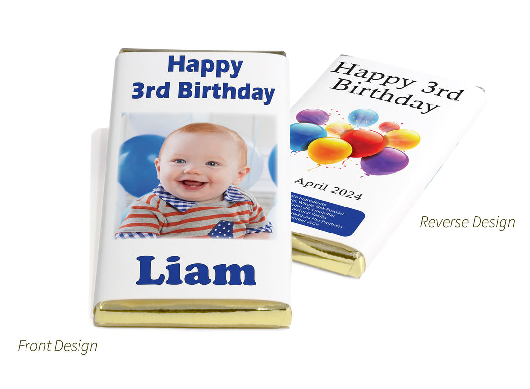 Birthday Boy Chocolate Bars - Personalised Favours - 80g Milk Chocolate Bars in Gold & Silver Foils with image - V0