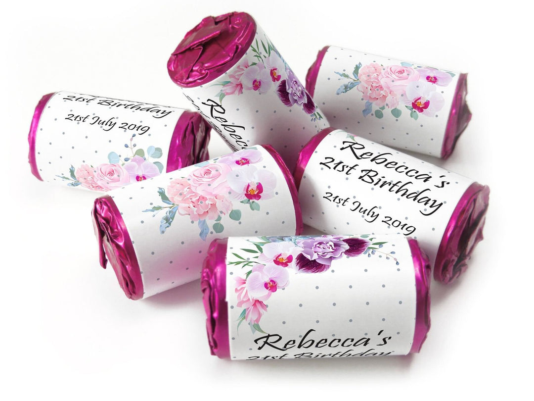 Birthday Sweets - Personalised Favours - Love Heart Sweets with Inner Foil choices -Floral with Age