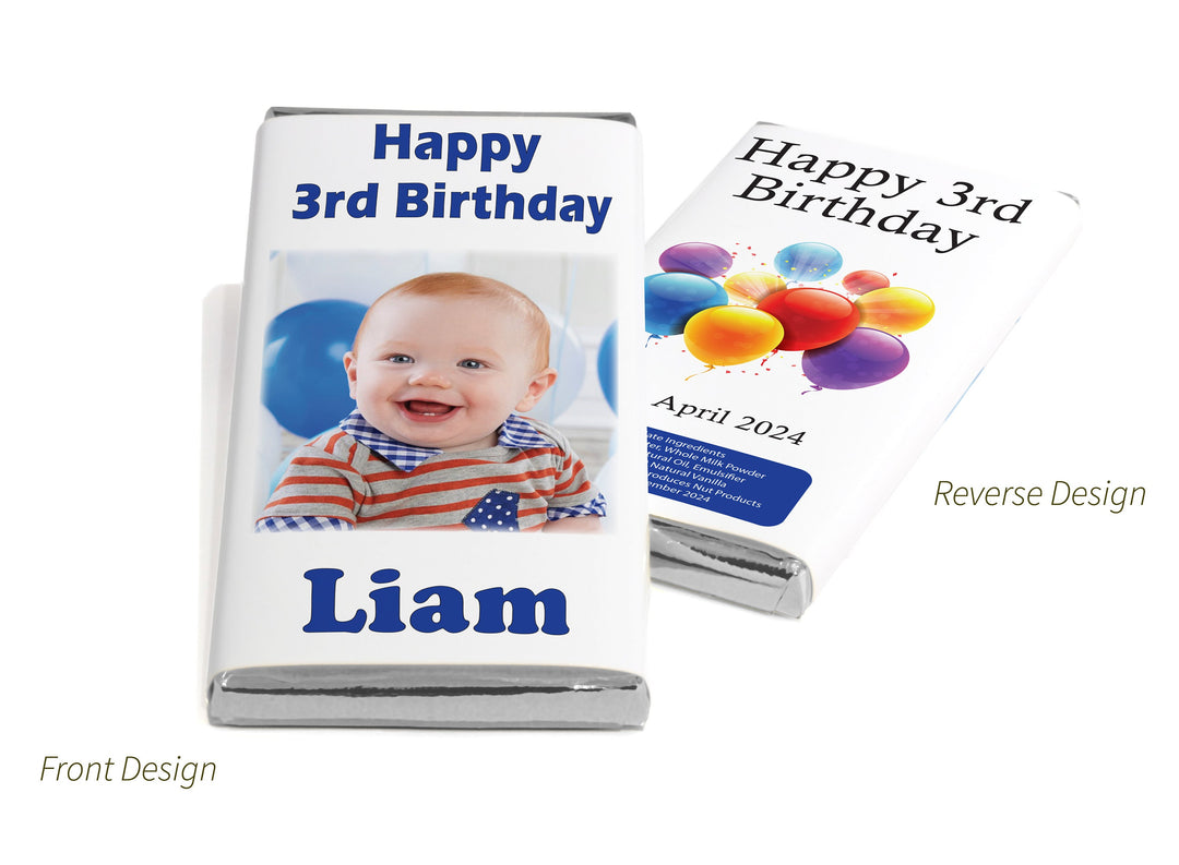 Birthday Boy Chocolate Bars - Personalised Favours - 80g Milk Chocolate Bars in Gold & Silver Foils with image - V0