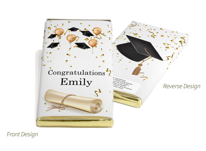 Graduation Chocolate Bars - Personalised Favours - 80g Milk Chocolate Bars in Gold & Silver Foils - V1