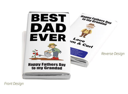 Best Dad / Grandad  Chocolate Bars - Personalised Favours - 80g Milk Chocolate Bars in Gold & Silver Foils - V1