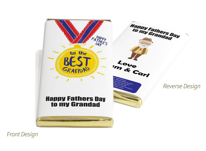 Best Dad / Grandad  Chocolate Bars - Personalised Favours - 80g Milk Chocolate Bars in Gold & Silver Foils - V2