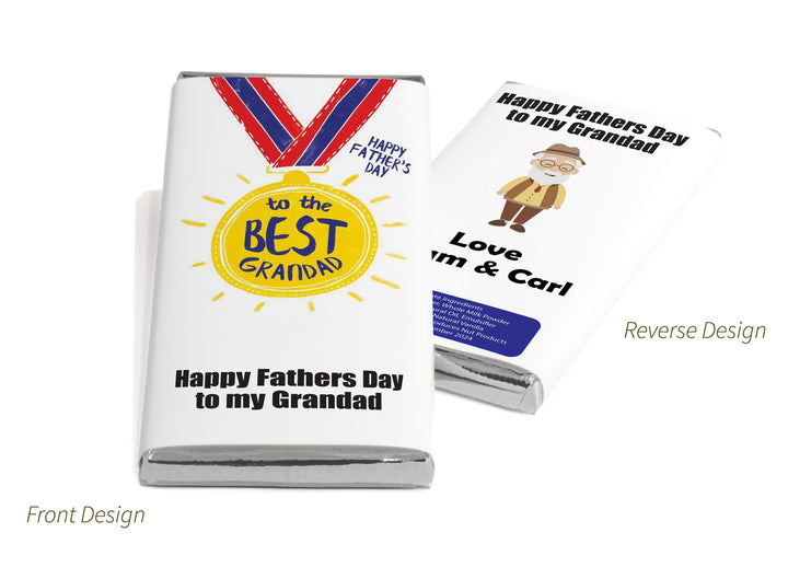 Best Dad / Grandad  Chocolate Bars - Personalised Favours - 80g Milk Chocolate Bars in Gold & Silver Foils - V2