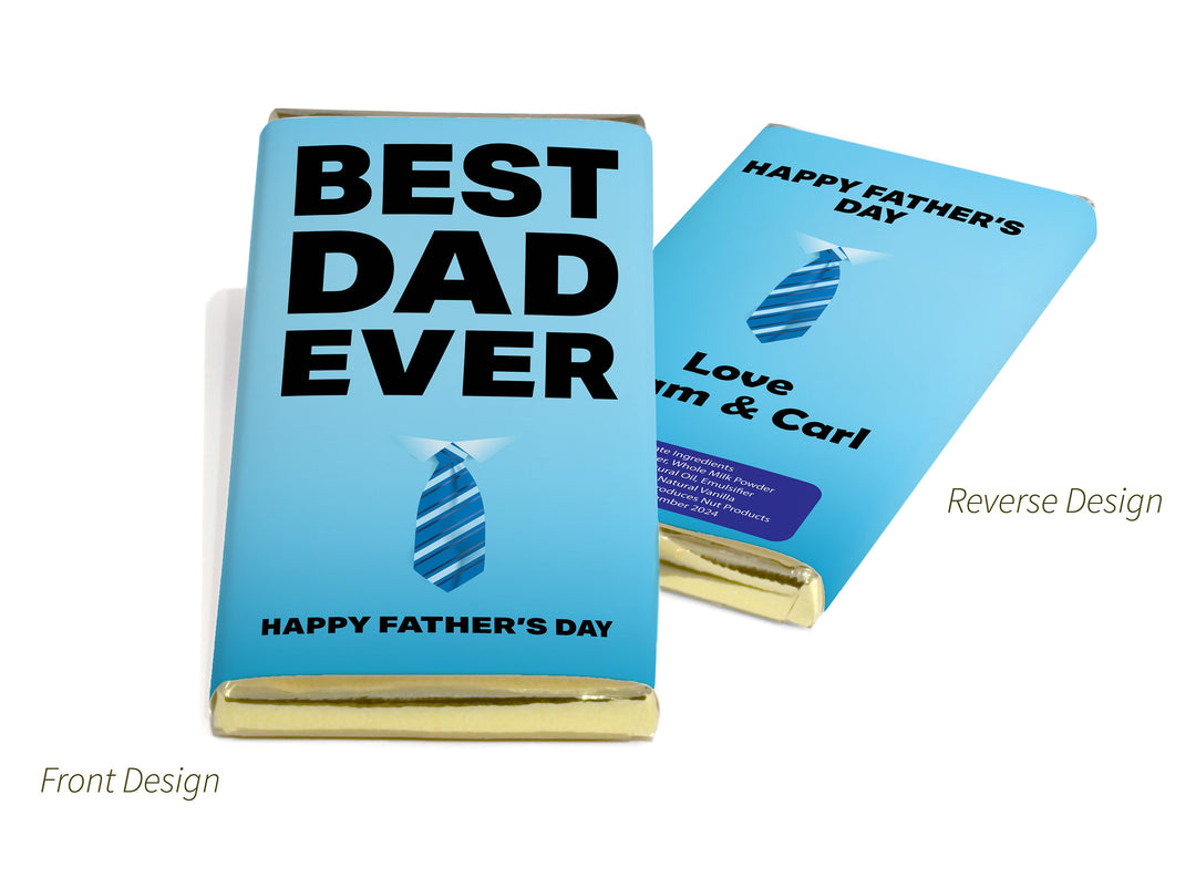 Fathers Day Chocolate Bars - Personalised Favours - 80g Milk Chocolate Bars in Gold & Silver Foils - V2