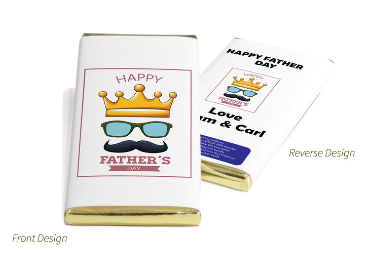 Fathers Day Chocolate Bars - Personalised Favours - 80g Milk Chocolate Bars in Gold & Silver Foils - V3