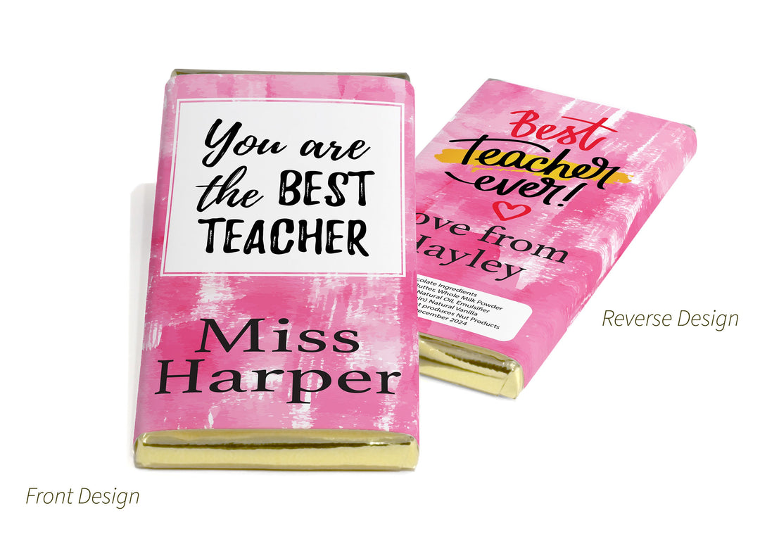 Best Teacher Chocolate Bars - Personalised Favours - 80g Milk Chocolate Bars in Gold & Silver Foils - V1