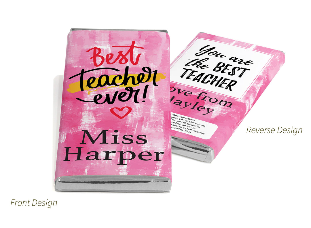 Best Teacher Chocolate Bars - Personalised Favours - 80g Milk Chocolate Bars in Gold & Silver Foils - V2