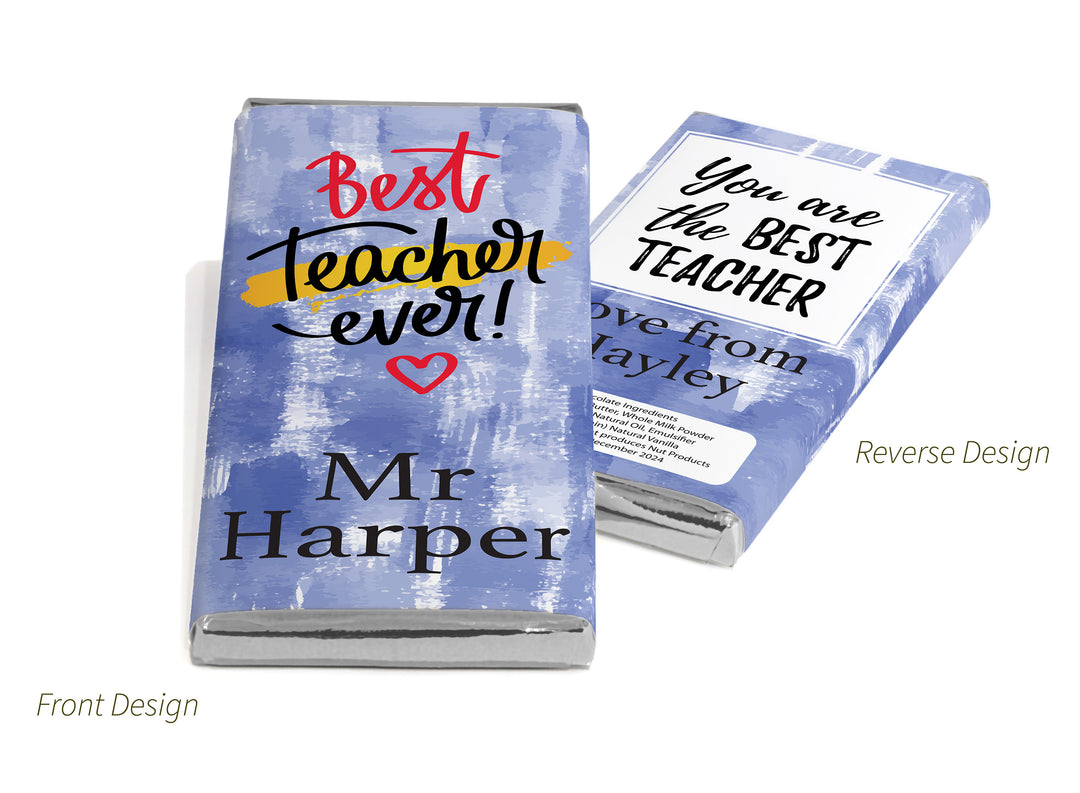 Best Teacher Chocolate Bars - Personalised Favours - 80g Milk Chocolate Bars in Gold & Silver Foils - V3