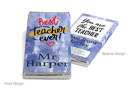Best Teacher Chocolate Bars - Personalised Favours - 80g Milk Chocolate Bars in Gold & Silver Foils - V3
