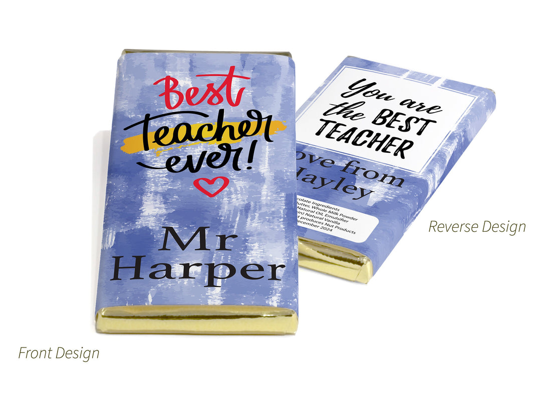 Best Teacher Chocolate Bars - Personalised Favours - 80g Milk Chocolate Bars in Gold & Silver Foils - V3