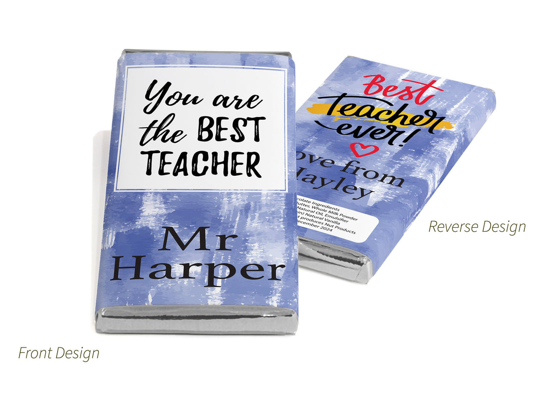 Best Teacher Chocolate Bars - Personalised Favours - 80g Milk Chocolate Bars in Gold & Silver Foils - V4