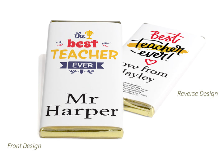 Best Teacher Chocolate Bars - Personalised Favours - 80g Milk Chocolate Bars in Gold & Silver Foils - V5