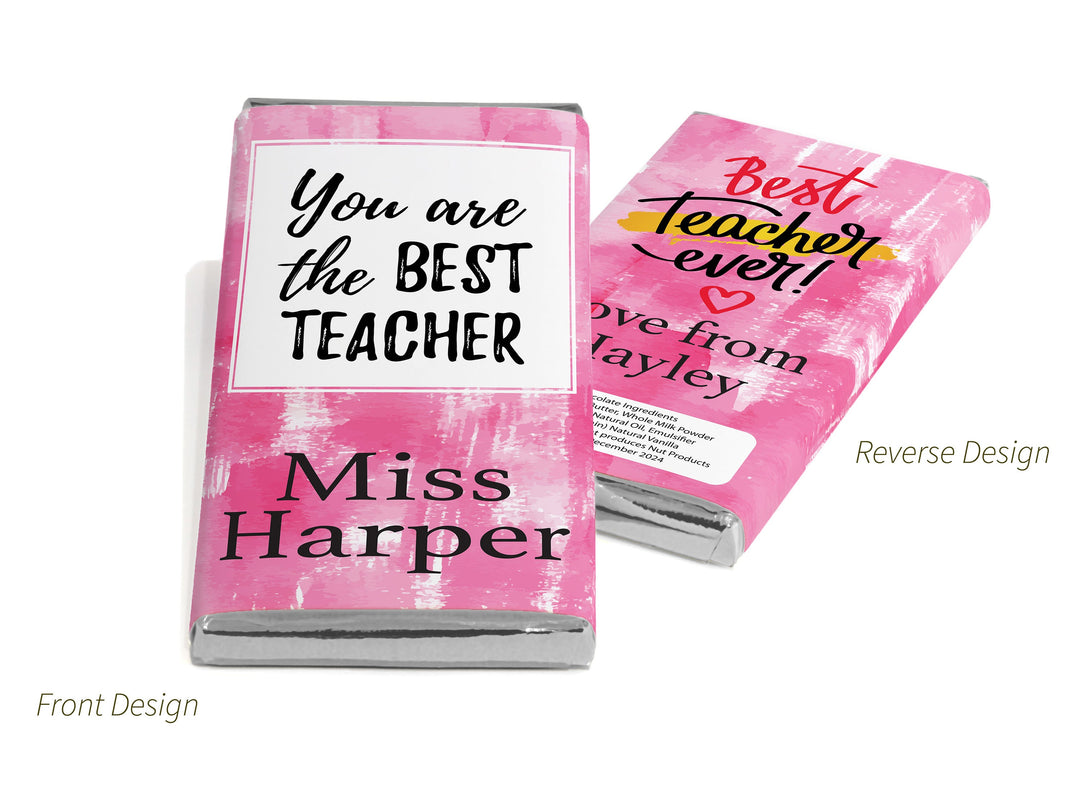 Best Teacher Chocolate Bars - Personalised Favours - 80g Milk Chocolate Bars in Gold & Silver Foils - V1