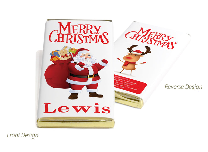 Christmas Santa Chocolate Bars - Personalised Favours - 80g Milk Chocolate Bars in Gold & Silver Foils - V4