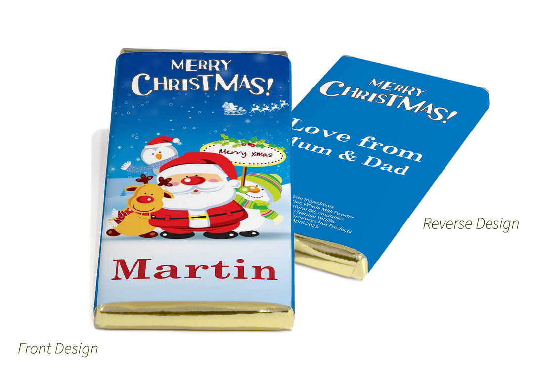 Christmas Santa Chocolate Bars - Personalised Favours - 80g Milk Chocolate Bars in Gold & Silver Foils - V6