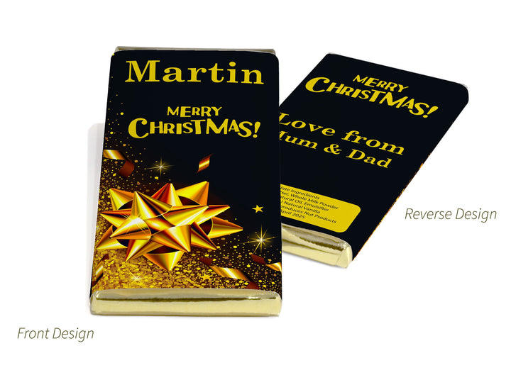 Christmas Santa Chocolate Bars - Personalised Favours - 80g Milk Chocolate Bars in Gold & Silver Foils - V8