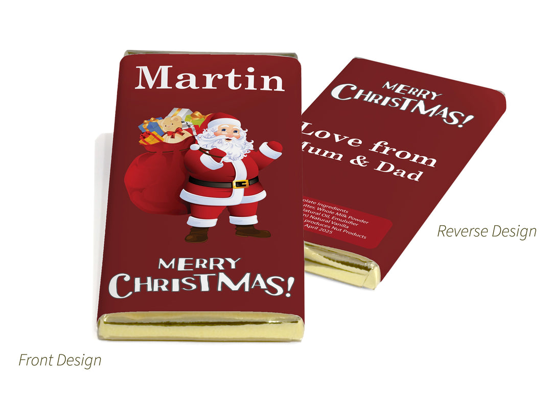 Christmas Santa Chocolate Bars - Personalised Favours - 80g Milk Chocolate Bars in Gold & Silver Foils - V5