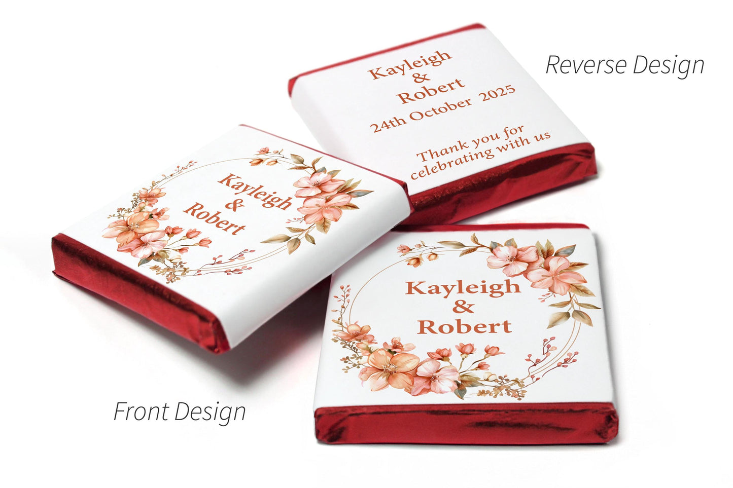 Floral Wedding Chocolates - Personalised Wedding Favours - Neapolitan Chocolates - V25