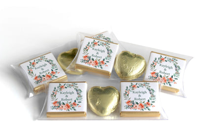 2 Choc Heart Trio Floral Wedding Chocolates - Personalised Favours - Neapolitan Chocolates - V25