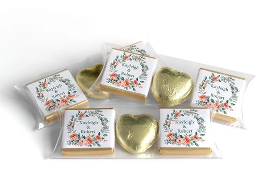 2 Choc Heart Trio Floral Wedding Chocolates - Personalised Favours - Neapolitan Chocolates - V25